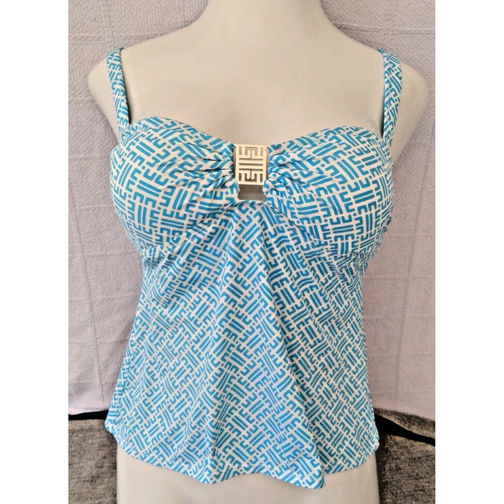 Jantzen Tankini Swimsuit Set Turquoise White Geometric Retro/Y2K